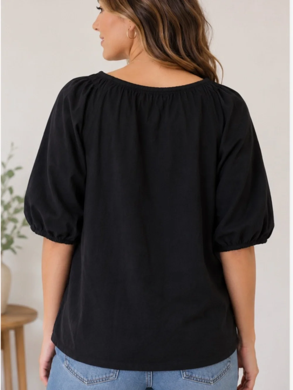 Women's Old Navy Black Peasant Puff Sleeve Blouse, Size Large